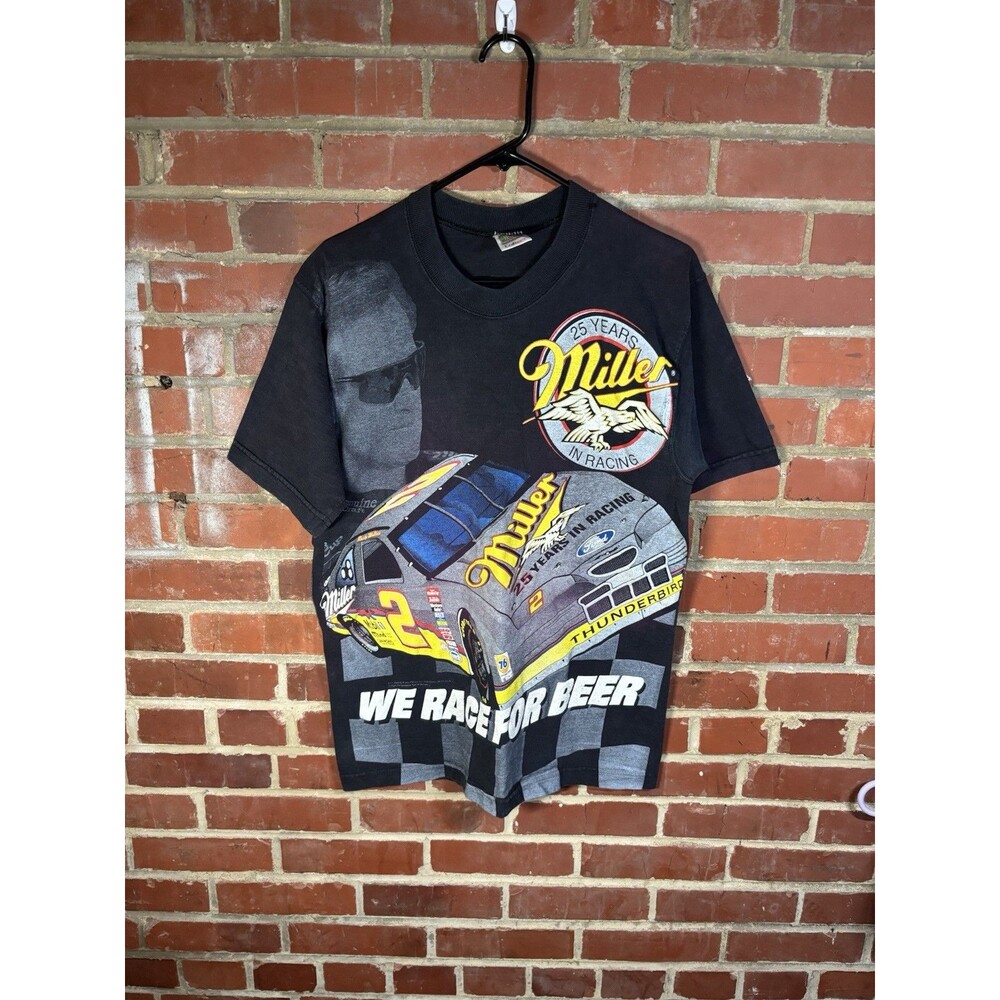 Vintage 90s Rusty Wallace AOP Shirt Full Print Nascar We Race For Beer Medium
